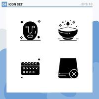 Solid Glyph Pack of 4 Universal Symbols of facial education diya glow computers Editable Vector Design Elements