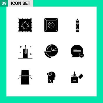 Pictogram Set of 9 Simple Solid Glyphs of diagram chart sketch analysis light Editable Vector Design Elements