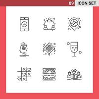 User Interface Pack of 9 Basic Outlines of new year chinese location thinking conclusion Editable Vector Design Elements