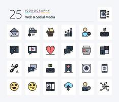 Web And Social Media 25 Line Filled icon pack including type. attach. box. man. add on vector