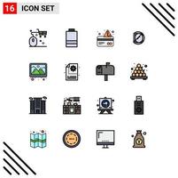 Mobile Interface Flat Color Filled Line Set of 16 Pictograms of photo science alert medicines biology Editable Creative Vector Design Elements