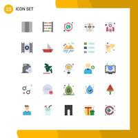 Mobile Interface Flat Color Set of 25 Pictograms of rocket business world globe start up model Editable Vector Design Elements