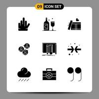 Universal Icon Symbols Group of 9 Modern Solid Glyphs of lab equipment love build group Editable Vector Design Elements