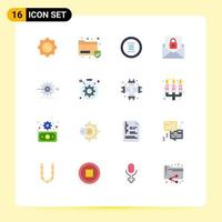 16 Thematic Vector Flat Colors and Editable Symbols of progress lock circle envelope communication Editable Pack of Creative Vector Design Elements