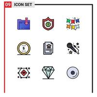 User Interface Pack of 9 Basic Filledline Flat Colors of house file decoration office coin Editable Vector Design Elements