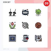 Mobile Interface Filledline Flat Color Set of 9 Pictograms of astronomy nature tree floral spring Editable Vector Design Elements