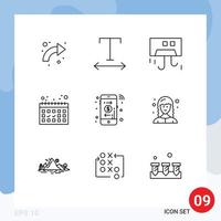 Modern Set of 9 Outlines and symbols such as payment arrow condition vacation calendar Editable Vector Design Elements