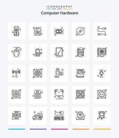 Creative Computer Hardware 25 OutLine icon pack  Such As computer. hardware. chip. disk. computer vector