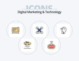 marketing digital y línea de tecnología llena de iconos paquete 5 diseño de iconos. proyección. felexibel Wifi. tecnología. móvil vector