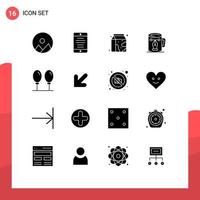 16 Universal Solid Glyphs Set for Web and Mobile Applications balloon nodes drink design cup Editable Vector Design Elements