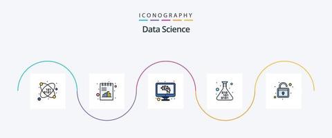 Data Science Line Filled Flat 5 Icon Pack Including streamline. programming. ai. code. research vector
