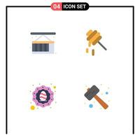 paquete de interfaz de usuario de 4 iconos planos básicos de caja celebración ciudad vida cariño golpear elementos de diseño vectorial editables vector