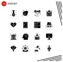 paquete de iconos vectoriales de stock de 16 signos y símbolos de línea para el corazón que pesa elementos de diseño vectorial editables aterradores a gran escala vector