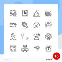 conjunto de 16 iconos de ui modernos símbolos signos para tecnología servidor web educación transferencia internet elementos de diseño vectorial editables vector