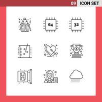 Outline Pack of 9 Universal Symbols of hearts broken gadget laboratory chemical industry Editable Vector Design Elements