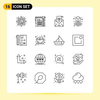 16 contornos universales establecidos para aplicaciones web y móviles c máquina de impresión cubo saludo elementos de diseño vectorial editables vector