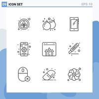 Group of 9 Modern Outlines Set for business setting phone mobile iphone Editable Vector Design Elements