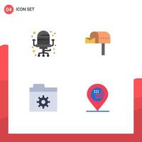 User Interface Pack of 4 Basic Flat Icons of chair folder letter box box location Editable Vector Design Elements