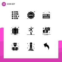 conjunto de 9 iconos de ui modernos símbolos signos para correr saltando atleta electrónico decoración elementos de diseño vectorial editables vector