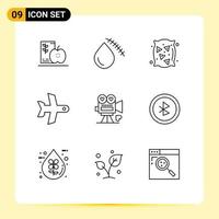 Set of 9 Modern UI Icons Symbols Signs for vehicle takeoff injury plane wheat Editable Vector Design Elements