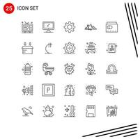 25 Universal Lines Set for Web and Mobile Applications tree hill imac landscape gear Editable Vector Design Elements