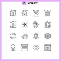 Outline Pack of 16 Universal Symbols of creativity bulb halloween water bathroom Editable Vector Design Elements