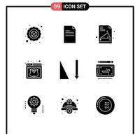 Set of 9 Modern UI Icons Symbols Signs for sorting ascending back to school web security Editable Vector Design Elements