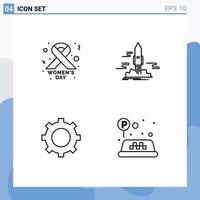 Pictogram Set of 4 Simple Filledline Flat Colors of cancer sign setting launch shuttle sign Editable Vector Design Elements