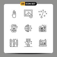 Modern Set of 9 Outlines Pictograph of business globe plan gear smart phone Editable Vector Design Elements