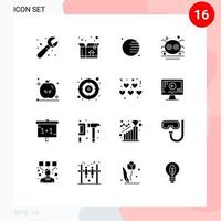 Set of 16 Modern UI Icons Symbols Signs for turkey holiday planet spooky scary Editable Vector Design Elements