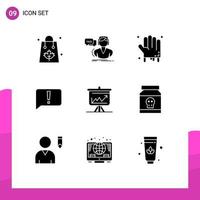 Editable Vector Line Pack of 9 Simple Solid Glyphs of ui error consultation chat hand Editable Vector Design Elements