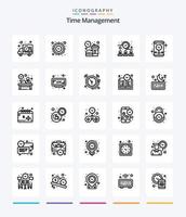 gestión creativa del tiempo 25 paquete de iconos de esquema, como trabajadores. tiempo de reunión. Temporizador. reunión. almuerzo vector
