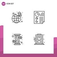 4 Creative Icons Modern Signs and Symbols of global glass profit document loading Editable Vector Design Elements