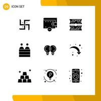 Pack of 9 creative Solid Glyphs of mechanic idea component person human Editable Vector Design Elements