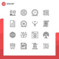 paquete de 16 signos y símbolos de contornos modernos para medios de impresión web, como archivos interiores de páginas de hojas, elementos de diseño de vectores editables