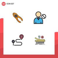 Set of 4 Commercial Filledline Flat Colors pack for pincers user repair human map Editable Vector Design Elements