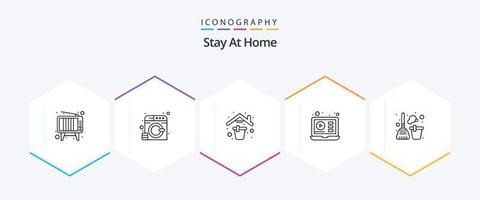 Stay At Home 25 Line icon pack including cleaning. video. home. tutorials. education vector