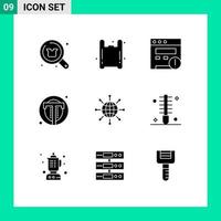 Group of 9 Solid Glyphs Signs and Symbols for connect user pollution text interface Editable Vector Design Elements