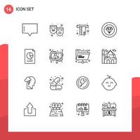 User Interface Pack of 16 Basic Outlines of economy data card performance diamond Editable Vector Design Elements