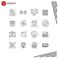 Set of 16 Modern UI Icons Symbols Signs for sauna browser weight seo gallery Editable Vector Design Elements