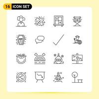 Mobile Interface Outline Set of 16 Pictograms of chating holidays chair halloween television Editable Vector Design Elements