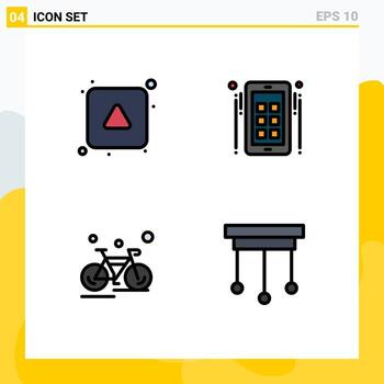 4 User Interface Filledline Flat Color Pack of modern Signs and Symbols of align cycle up social sport Editable Vector Design Elements