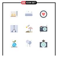 conjunto de 9 iconos modernos de la interfaz de usuario símbolos signos para la ubicación de la playa del amor de la palma de la primavera elementos de diseño vectorial editables vector