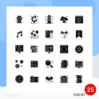 conjunto de 25 glifos sólidos vectoriales en cuadrícula para elementos de diseño vectorial editables en la nube del servidor de la línea del calendario del cráneo vector