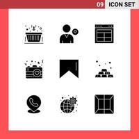 Universal Icon Symbols Group of 9 Modern Solid Glyphs of romance heart love camera text Editable Vector Design Elements