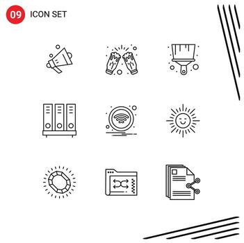 Pictogram Set of 9 Simple Outlines of wifi file brush document data Editable Vector Design Elements