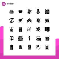 Modern Set of 25 Solid Glyphs and symbols such as pin route flower location medal Editable Vector Design Elements
