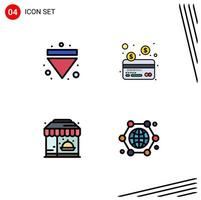 Filledline Flat Color Pack of 4 Universal Symbols of arrow hotel down payment communication Editable Vector Design Elements