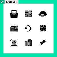 Pictogram Set of 9 Simple Solid Glyphs of gear document travel infrastructure globe Editable Vector Design Elements