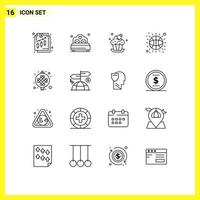 Set of 16 Vector Outlines on Grid for lantern chinese bakery sport ball Editable Vector Design Elements